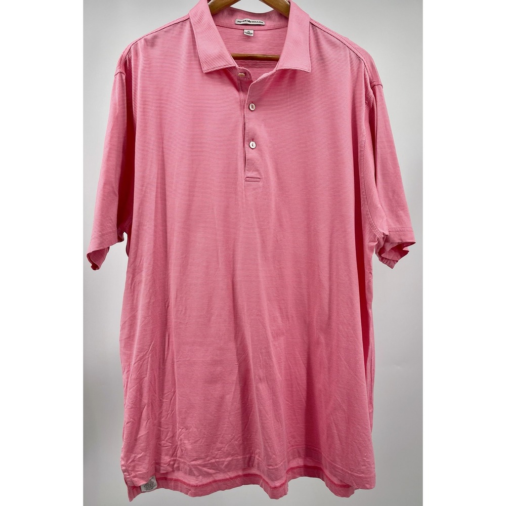 Peter Millar Polo Shirt Mens XL Pink White Stripe Cotton Golf Preppy